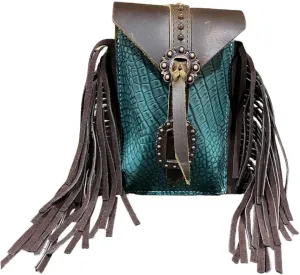 Showman Turquoise Alligator Rear Cinch Saddle Bag