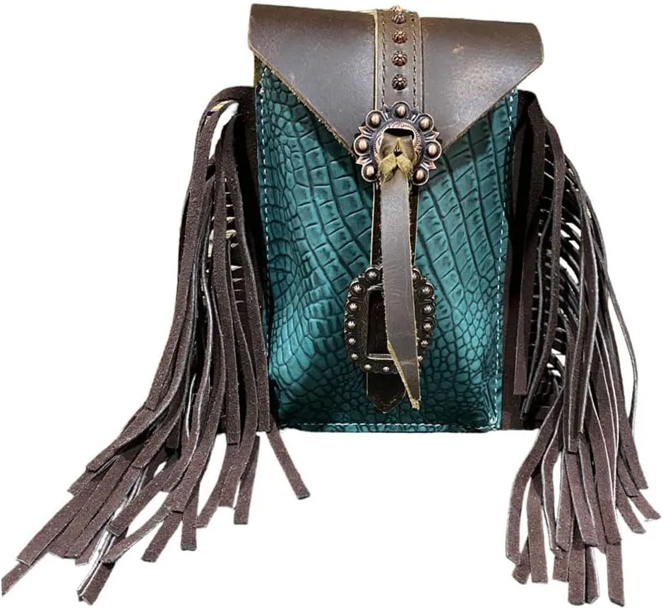 Showman Turquoise Alligator Rear Cinch Saddle Bag