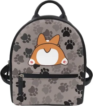 Showudesigns Corgi Backpack Purse Small Schoolbag for Teen Girls Casual Rucksack with Zipper Travel Daypacks Mini Shoulder Bag Cute Dog Paw Print Gifts