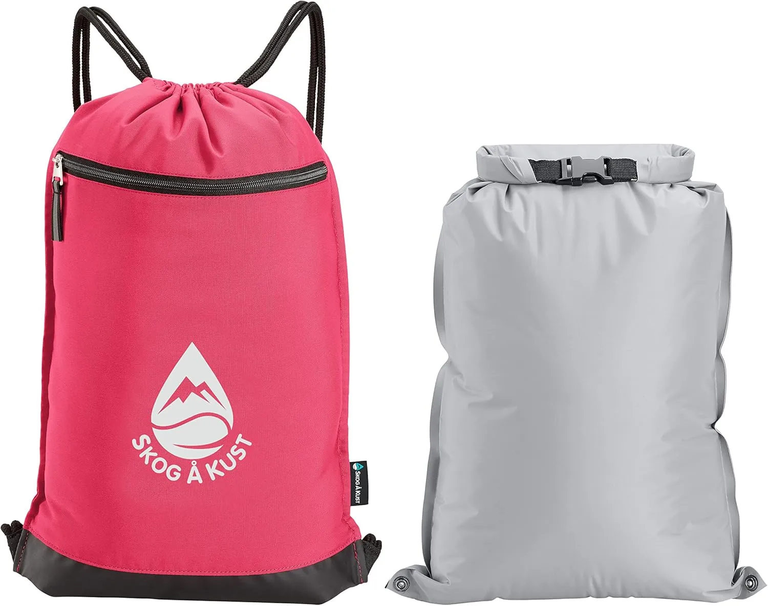 Skog Å Kust GymSak | Patented 2-in-1 Drawstring Cinch Bag with Removable Waterproof Dry Bag | Pink