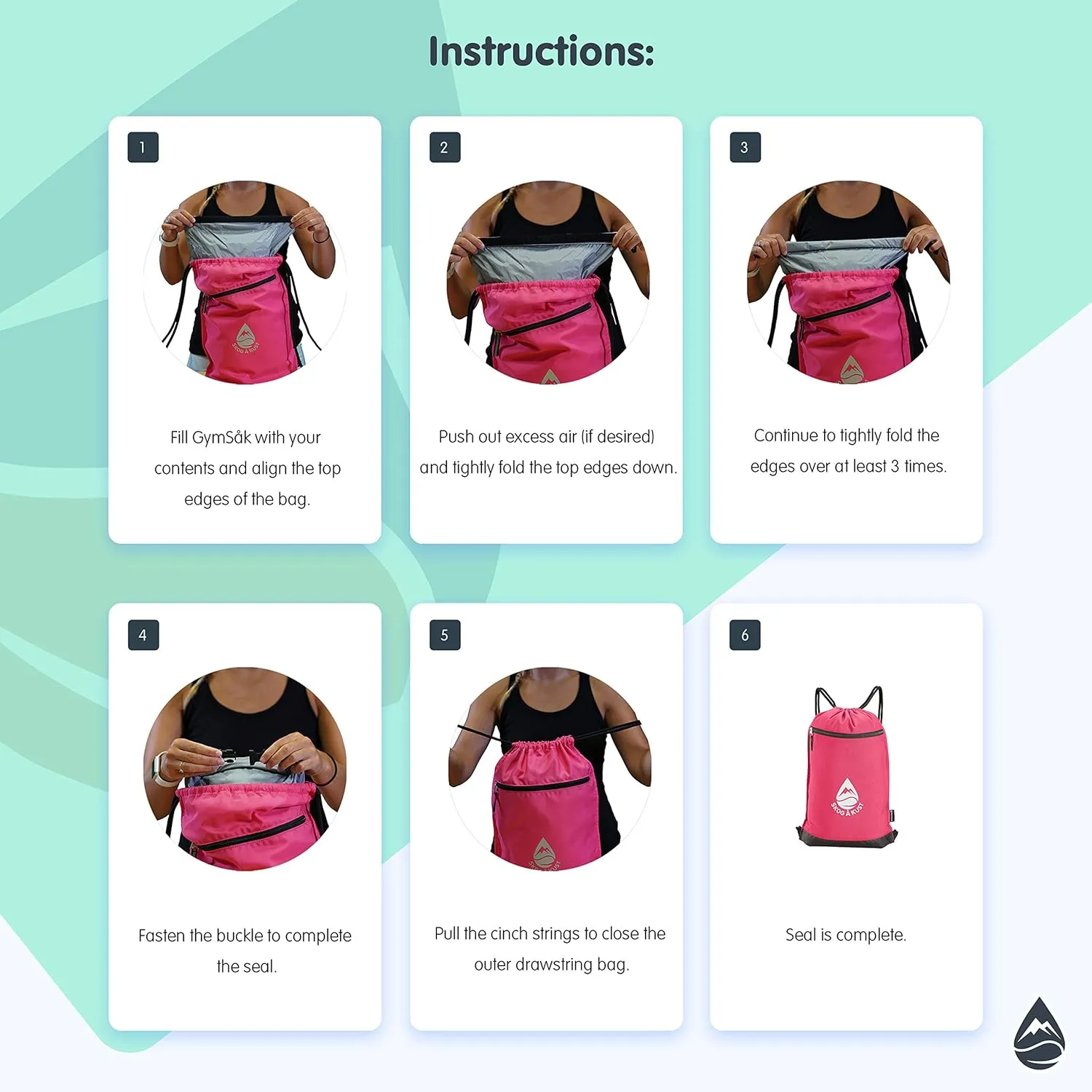 Skog Å Kust GymSak | Patented 2-in-1 Drawstring Cinch Bag with Removable Waterproof Dry Bag | Pink