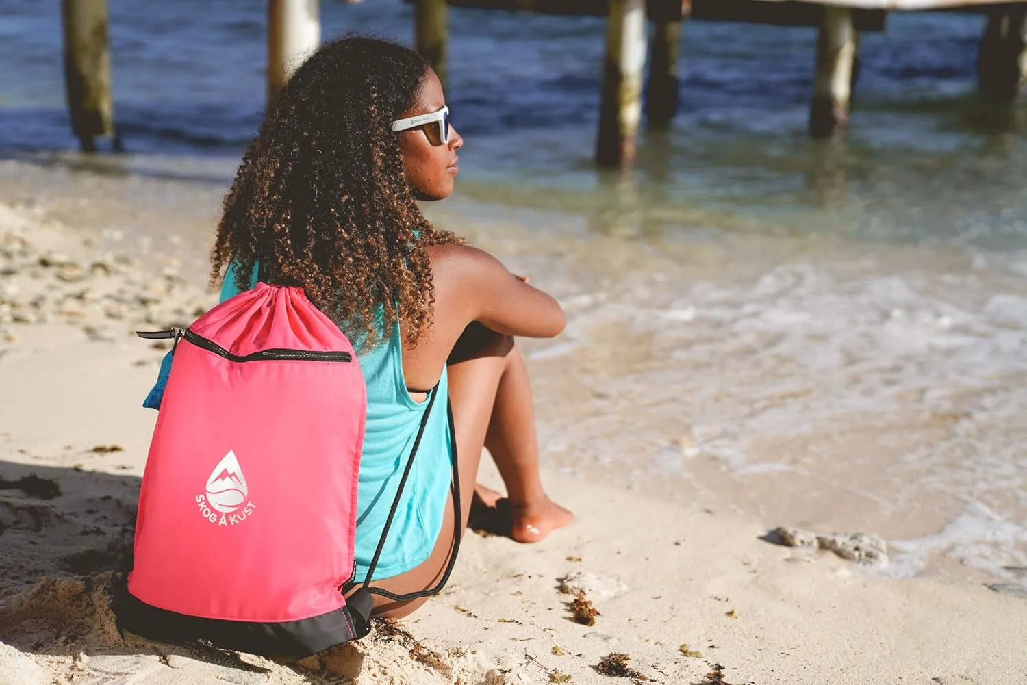 Skog Å Kust GymSak | Patented 2-in-1 Drawstring Cinch Bag with Removable Waterproof Dry Bag | Pink