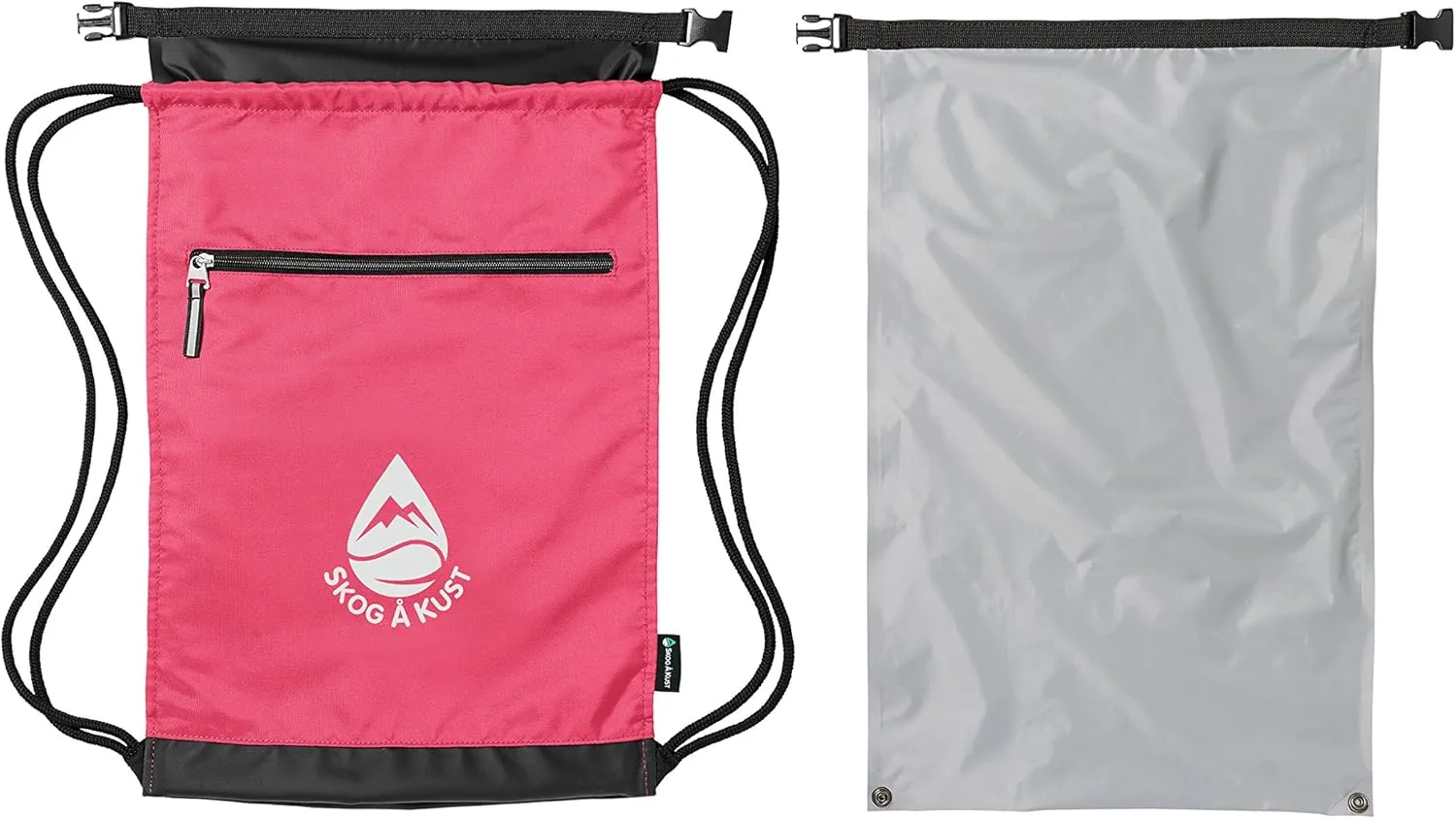 Skog Å Kust GymSak | Patented 2-in-1 Drawstring Cinch Bag with Removable Waterproof Dry Bag | Pink