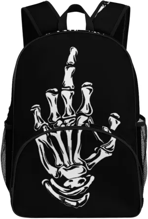 Skull Middle Finger Backpack Print Laptop Bag Shoulder Bags Travel Casual Daypacks For Women Men