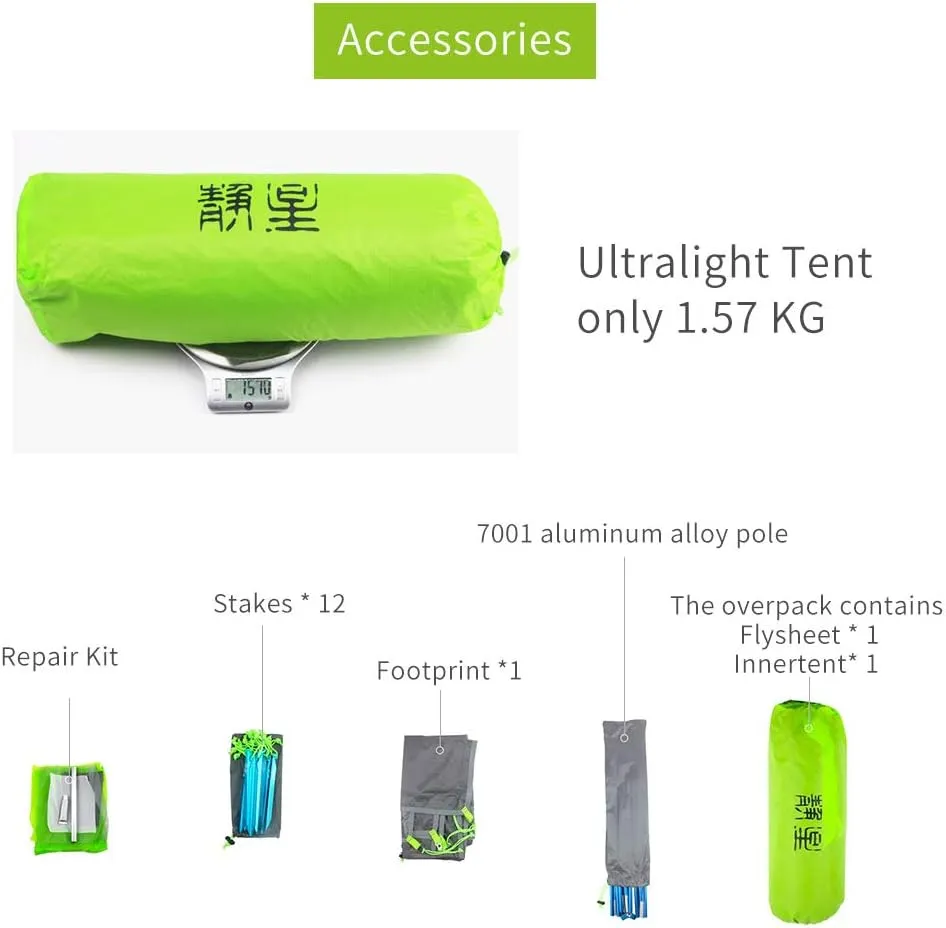 Skylarks 2personst,20D Doubleside Silicone.Windproof 、Rainproof and Ultralight Tent
