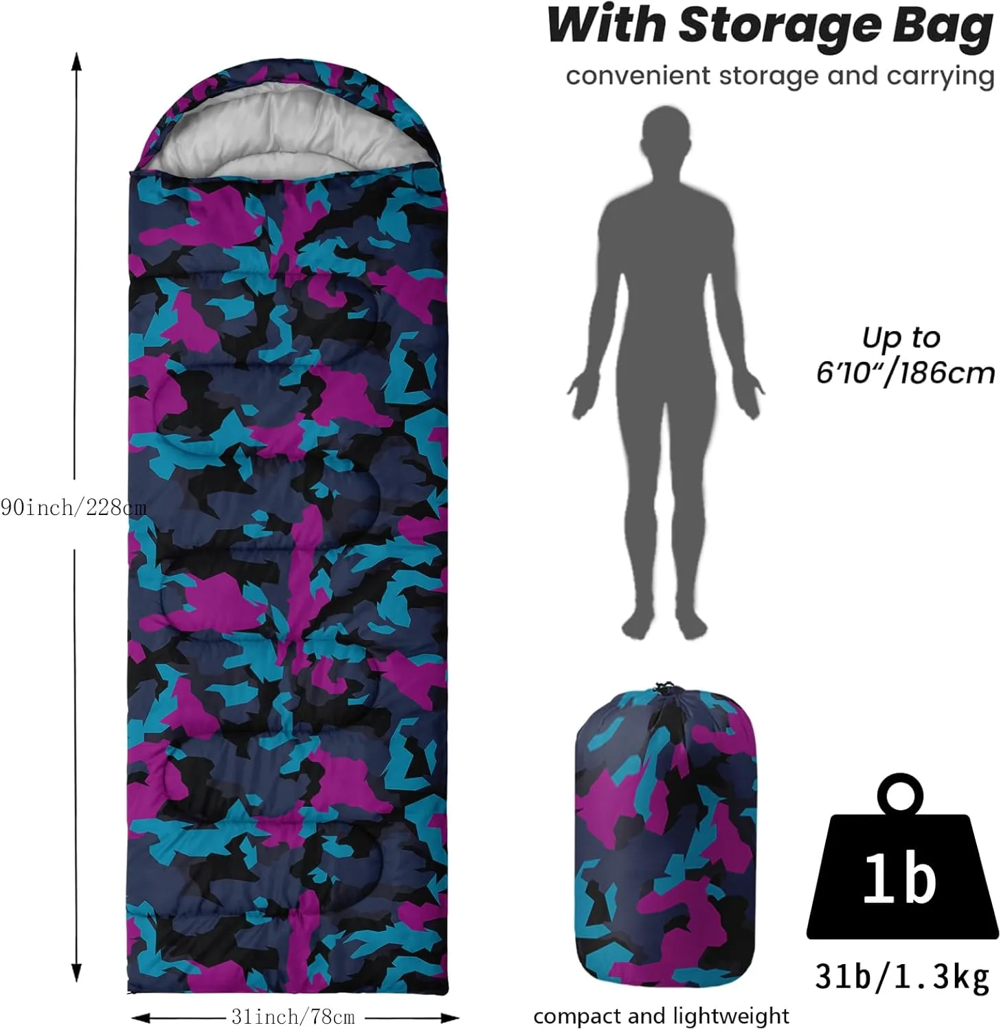 Sleeping Bags for Adults and Kids Backpacking Camping Sleeping Bags for Girls and Boys Lightweight Waterproof Cold/Warm Sleeping Bag for All Season
