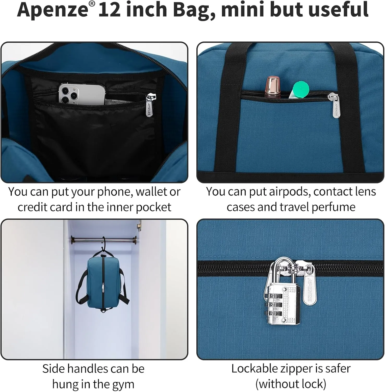 Small Gym Bag Carry On Bag - 12 in Mini Duffle Bag Lightweight for Overnight Travel(Blue)