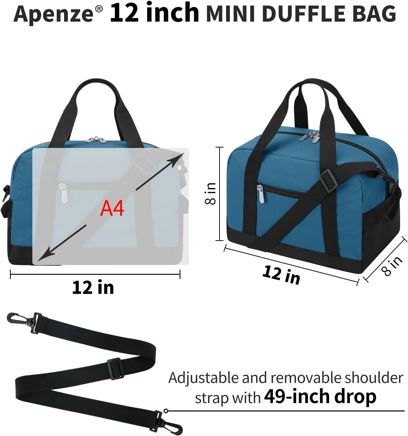 Small Gym Bag Carry On Bag - 12 in Mini Duffle Bag Lightweight for Overnight Travel(Blue)