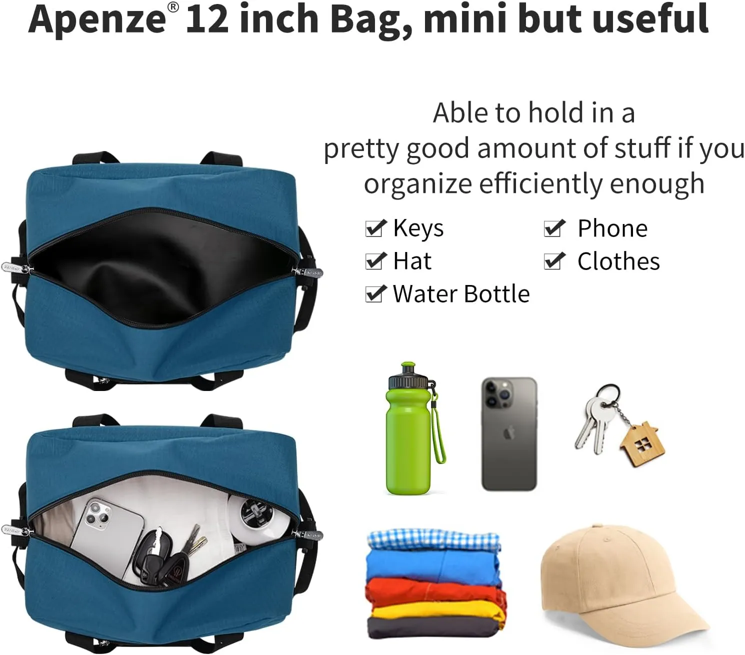 Small Gym Bag Carry On Bag - 12 in Mini Duffle Bag Lightweight for Overnight Travel(Blue)