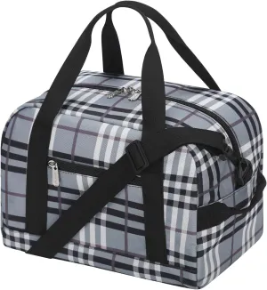 Small Gym Bag Carry On Bag - 12 in Mini Duffle Bag Lightweight for Overnight Travel(Gray white plaid)