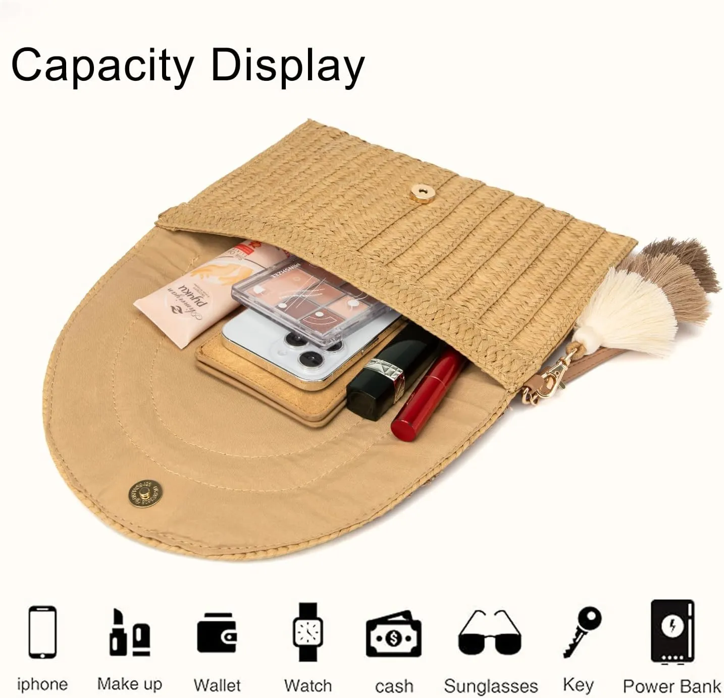 Small Straw Clutch Purses For Women Raffia Shoulder Beach Bag Summer Woven Purse Envelope Crossbody Handbag Wallet