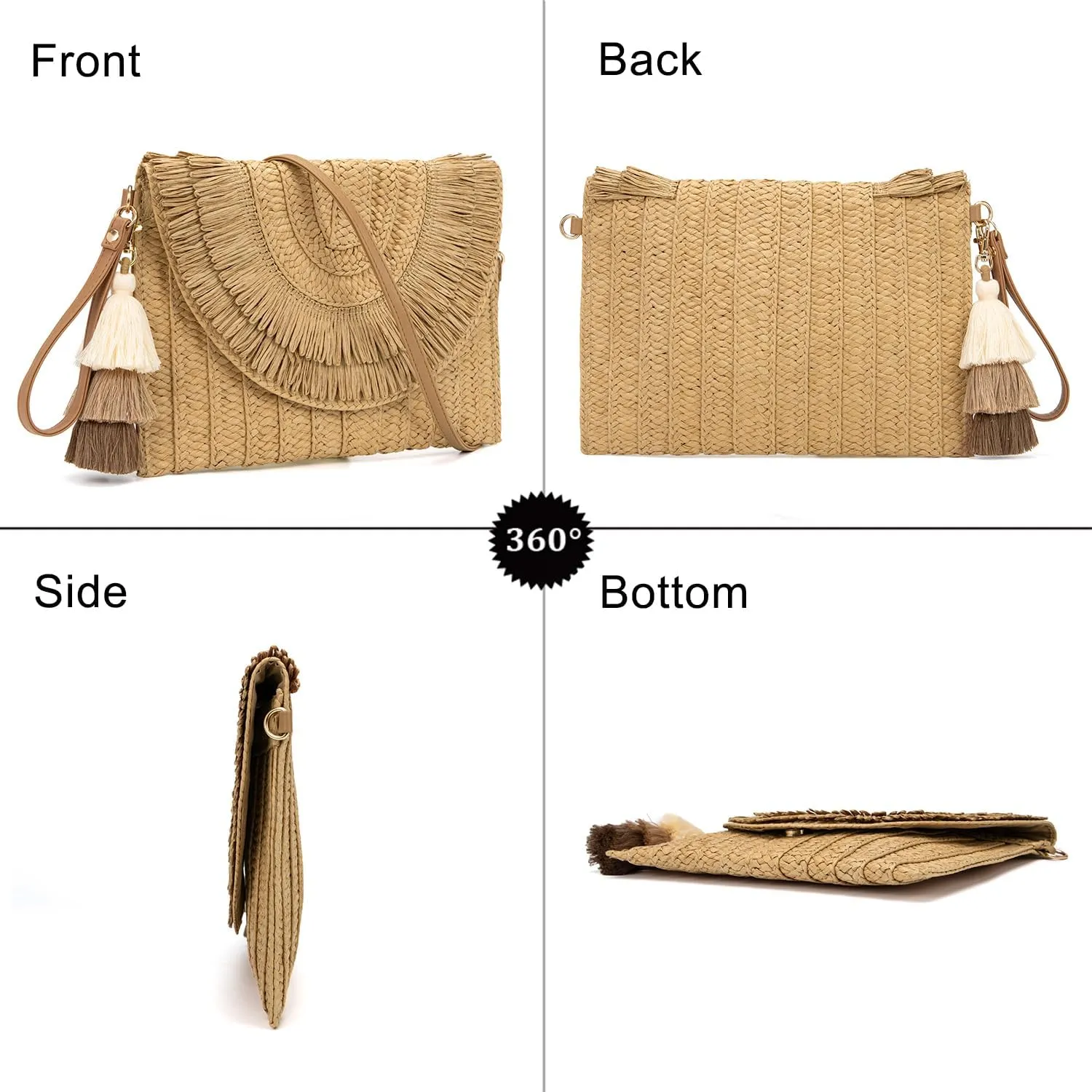 Small Straw Clutch Purses For Women Raffia Shoulder Beach Bag Summer Woven Purse Envelope Crossbody Handbag Wallet