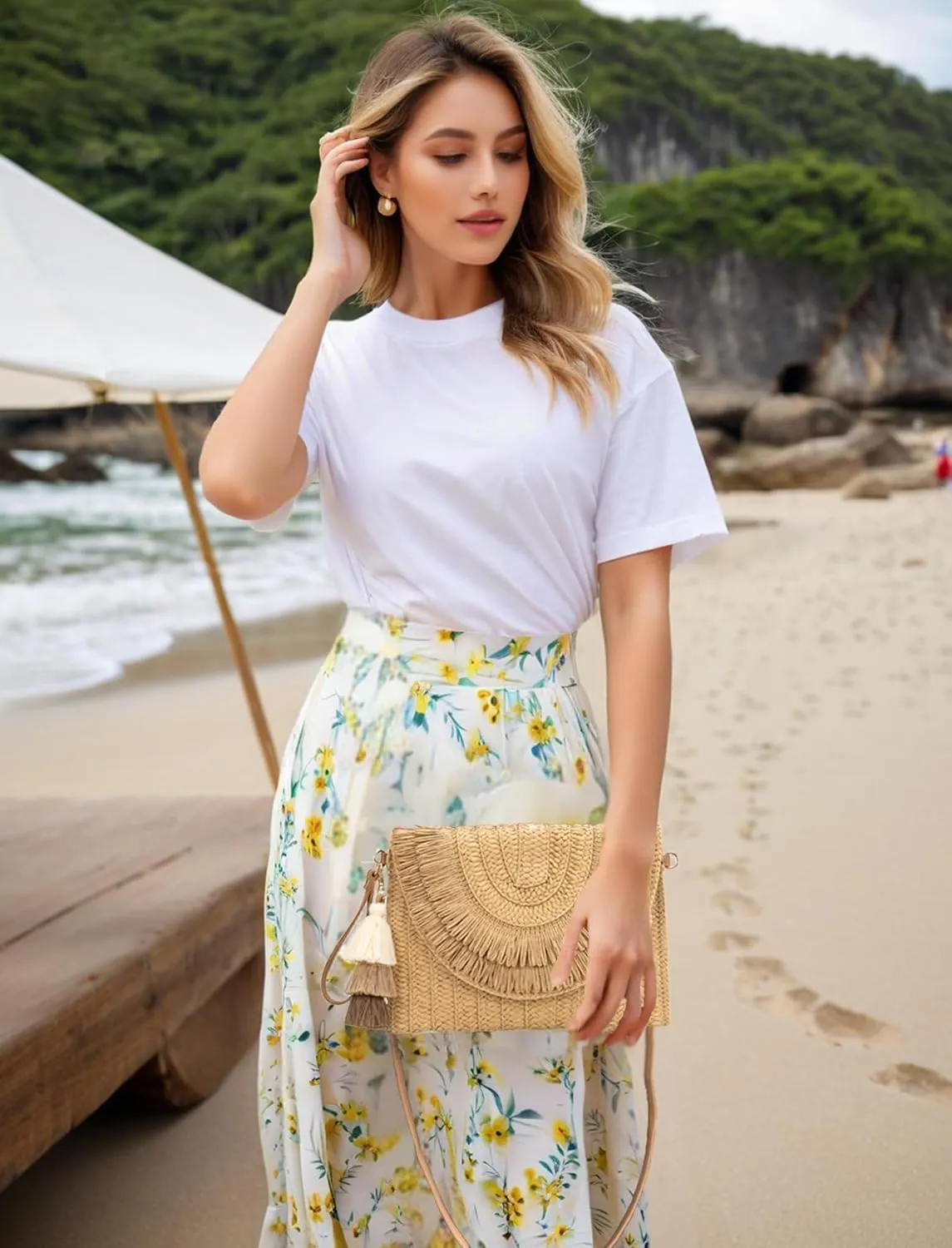 Small Straw Clutch Purses For Women Raffia Shoulder Beach Bag Summer Woven Purse Envelope Crossbody Handbag Wallet