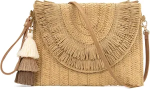 Small Straw Clutch Purses For Women Raffia Shoulder Beach Bag Summer Woven Purse Envelope Crossbody Handbag Wallet