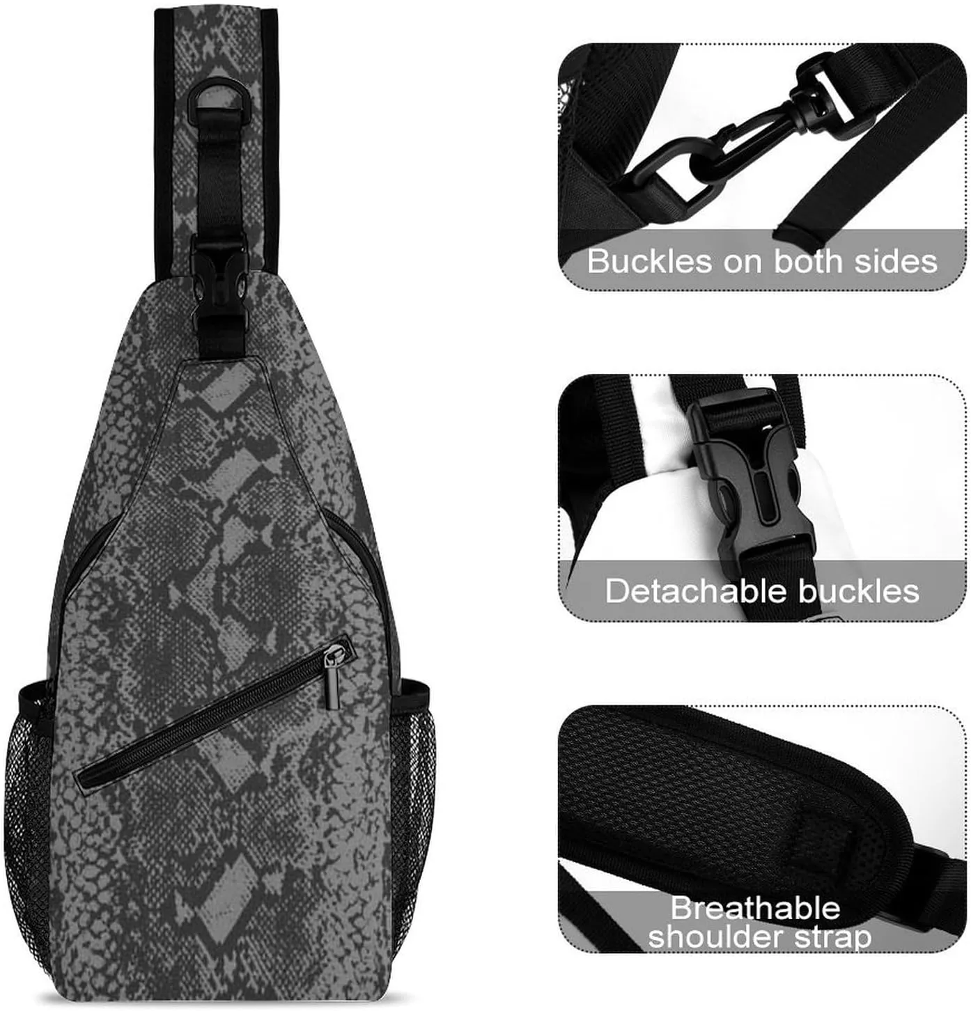 Snakeskin Print Sling Backpack Man Womens Crossbody Backpack Chest Bag Cycling Daypack Shoulder Bag Casual Daypacks Sports Backpacks