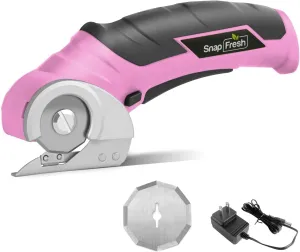 SnapFresh Cordless Electric Scissors, 4V Mini Cardboard Cutter, Carpet Cutter, Box Cutter W/a Self-sharpening Blade, Rotary Cutter for Cardboard, Plastic, Leather, and Packages (Pink)
