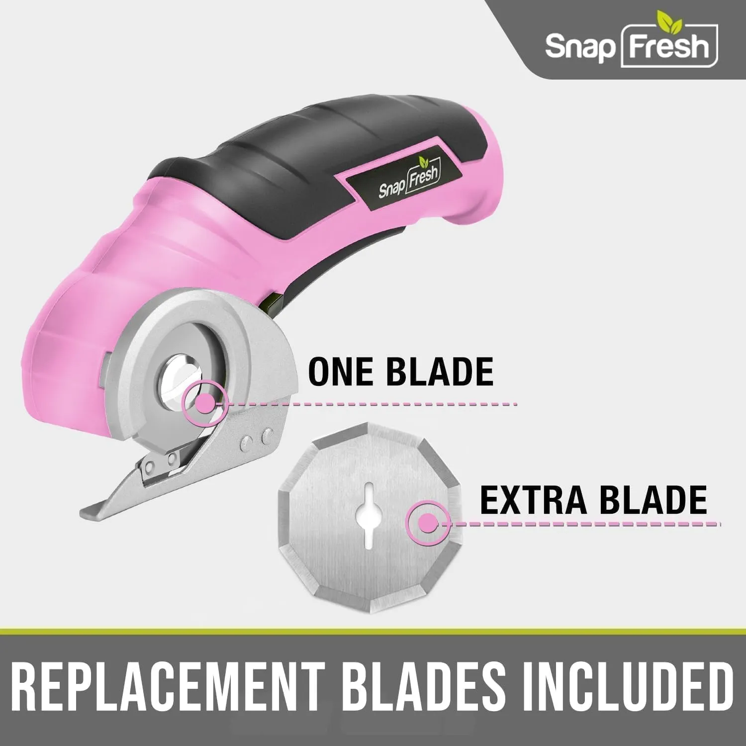 SnapFresh Cordless Electric Scissors, 4V Mini Cardboard Cutter, Carpet Cutter, Box Cutter W/a Self-sharpening Blade, Rotary Cutter for Cardboard, Plastic, Leather, and Packages (Pink)