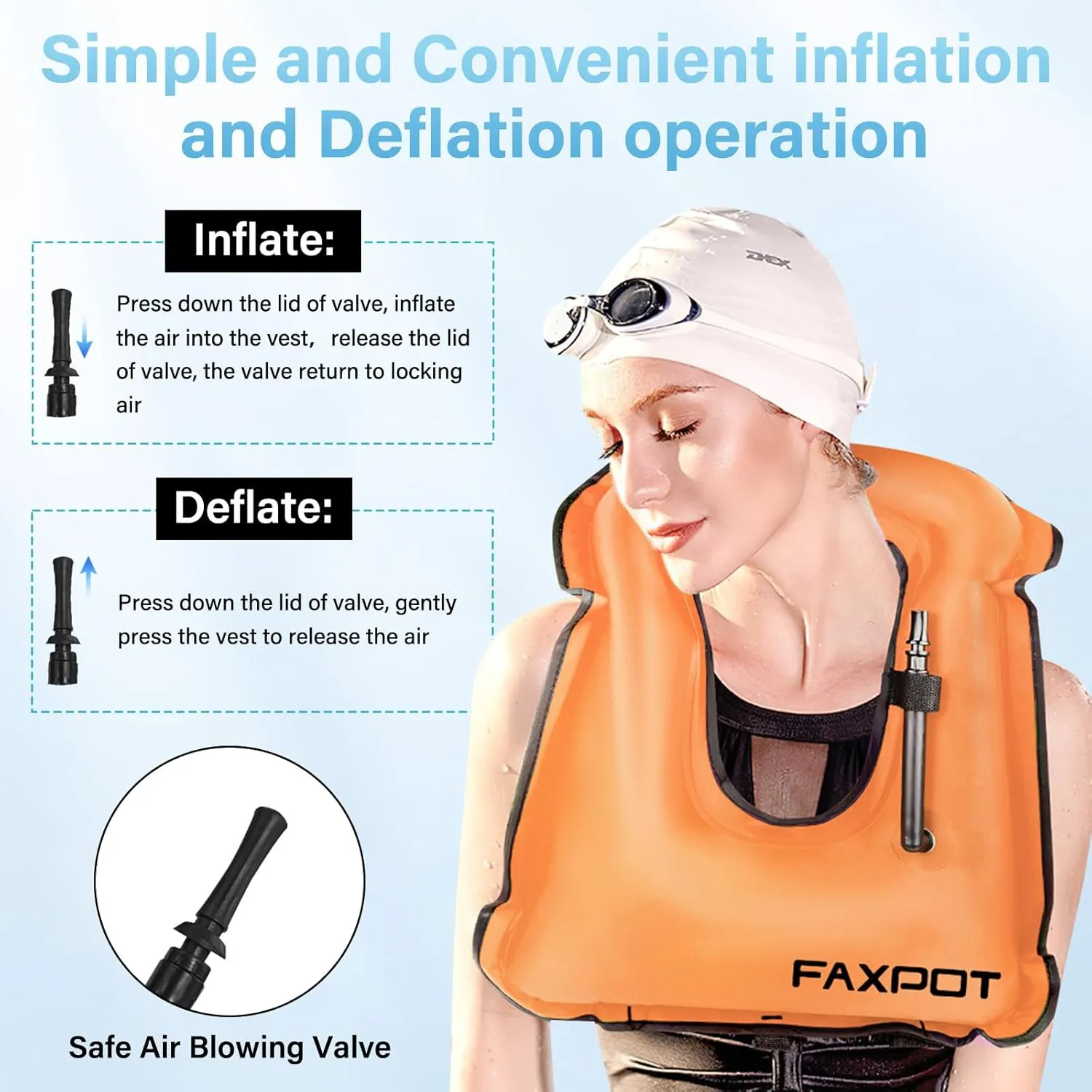Snorkel Vest, Adults Portable Kayaking Buoyancy Inflatable Swim Vest Jackets, Diving Surfing Adjustable Snorkeling Vest Swimming Jacket for Outdoor Water Sports Fun Safety