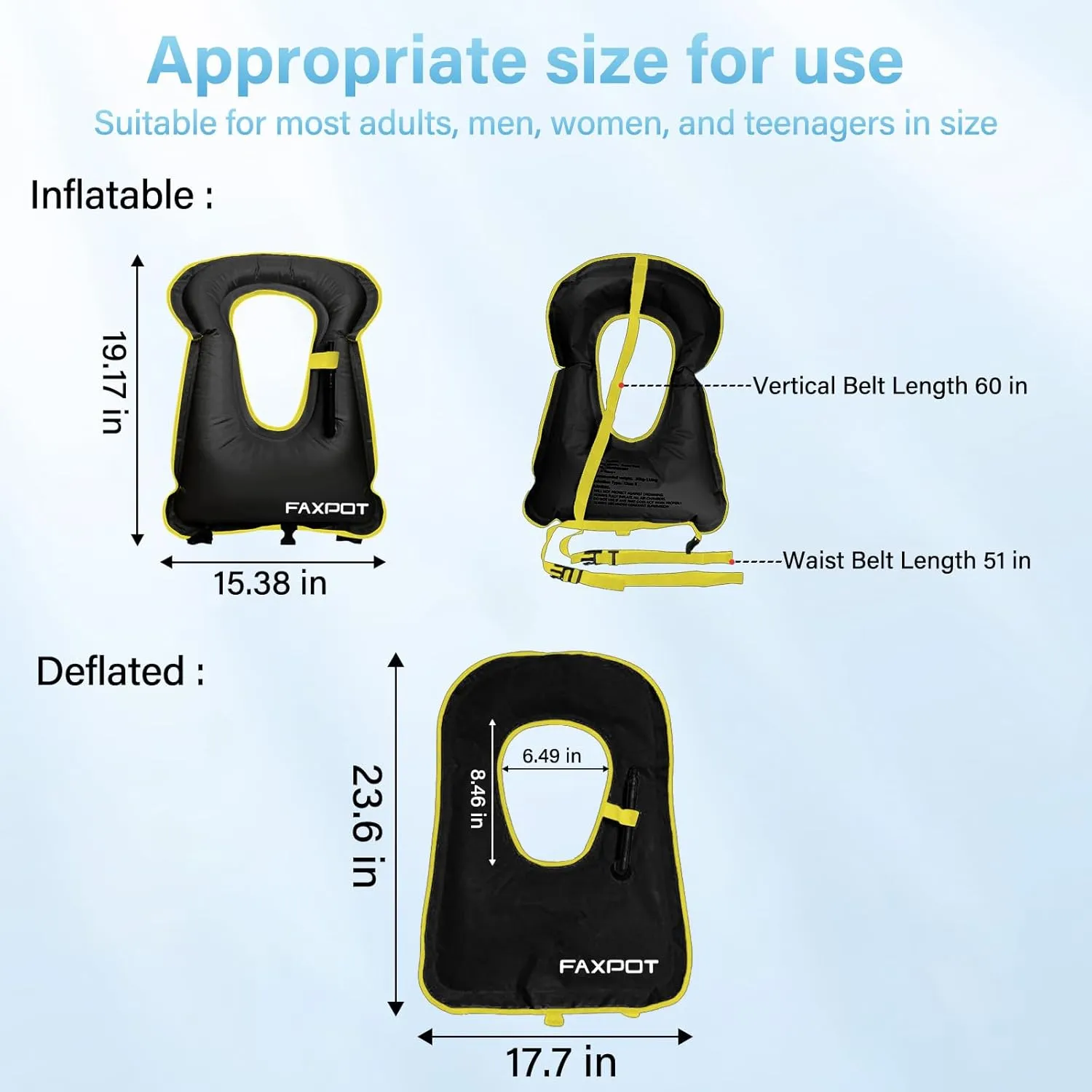 Snorkel Vest, Adults Portable Kayaking Buoyancy Inflatable Swim Vest Jackets, Diving Surfing Adjustable Snorkeling Vest Swimming Jacket for Outdoor Water Sports Fun Safety