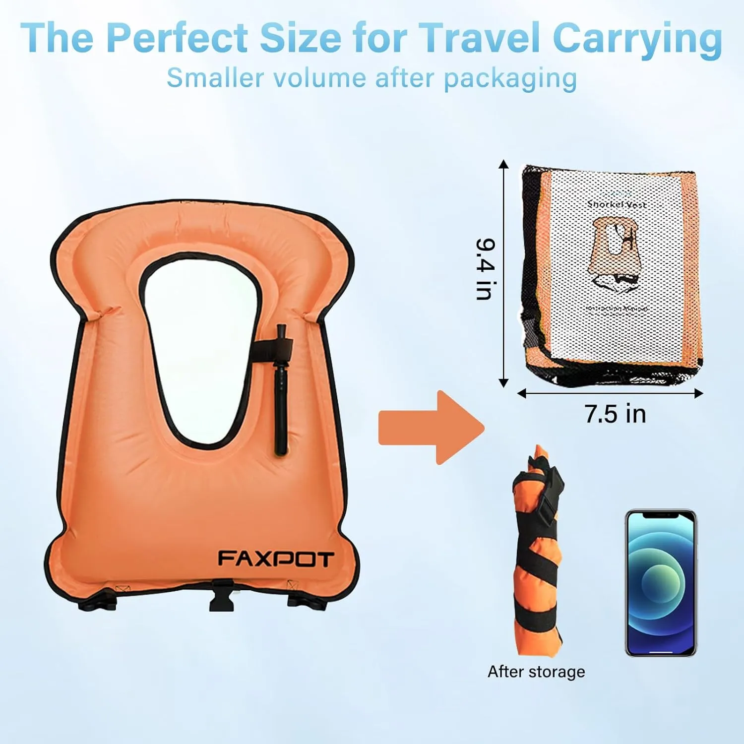 Snorkel Vest, Adults Portable Kayaking Buoyancy Inflatable Swim Vest Jackets, Diving Surfing Adjustable Snorkeling Vest Swimming Jacket for Outdoor Water Sports Fun Safety