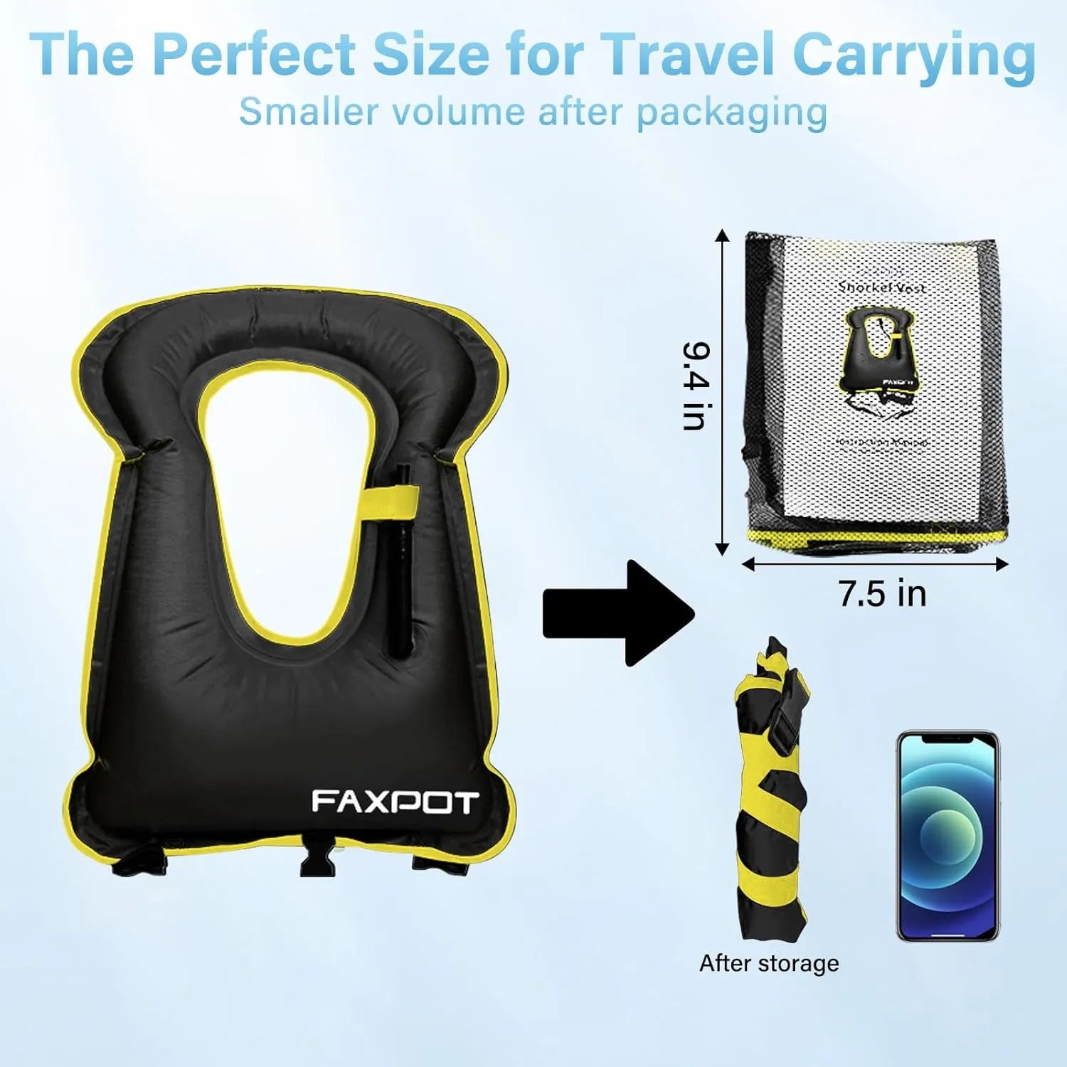 Snorkel Vest, Adults Portable Kayaking Buoyancy Inflatable Swim Vest Jackets, Diving Surfing Adjustable Snorkeling Vest Swimming Jacket for Outdoor Water Sports Fun Safety