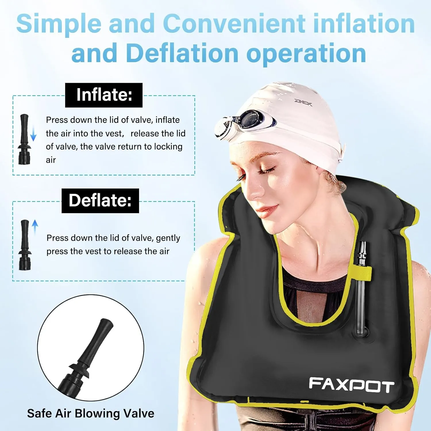 Snorkel Vest, Adults Portable Kayaking Buoyancy Inflatable Swim Vest Jackets, Diving Surfing Adjustable Snorkeling Vest Swimming Jacket for Outdoor Water Sports Fun Safety