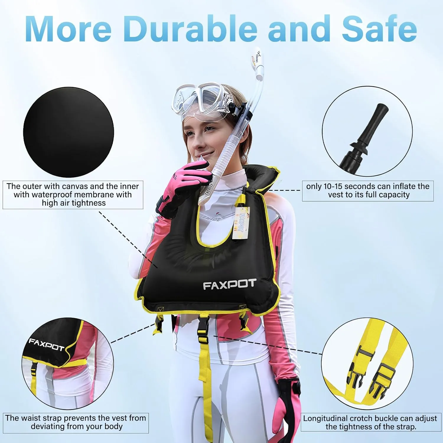 Snorkel Vest, Adults Portable Kayaking Buoyancy Inflatable Swim Vest Jackets, Diving Surfing Adjustable Snorkeling Vest Swimming Jacket for Outdoor Water Sports Fun Safety