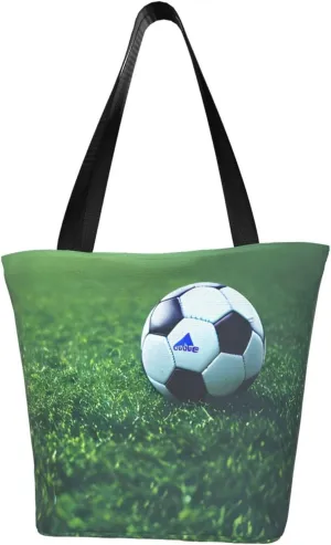 Soccer Ball On Grassy Print Multifunctional Tote Daypacks for Women Work Travel Shopping Handbags Shoulder Bag