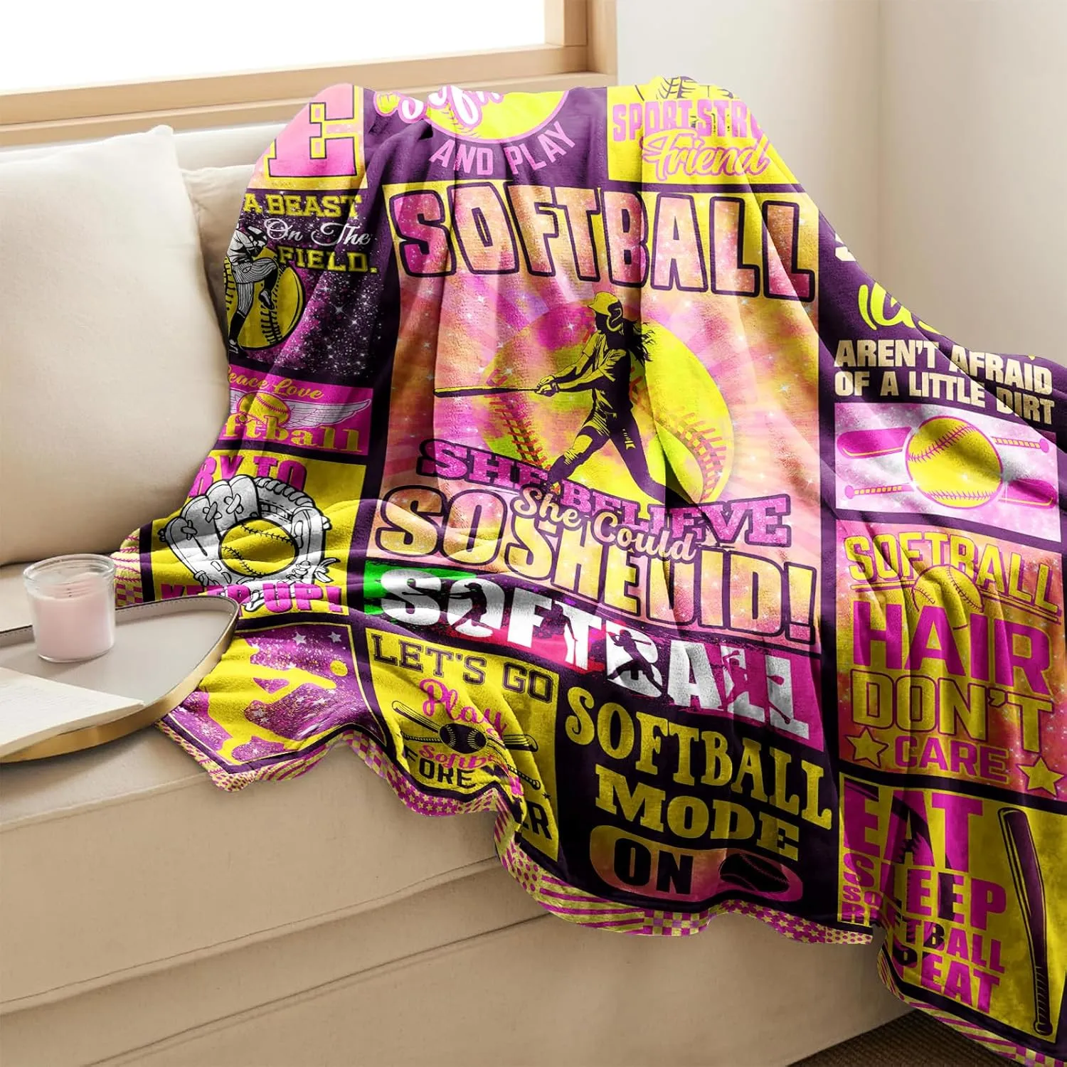 Softball Gifts, Softball Blanket for Girls, Sports Accessories for Teens Adults 80"x60"