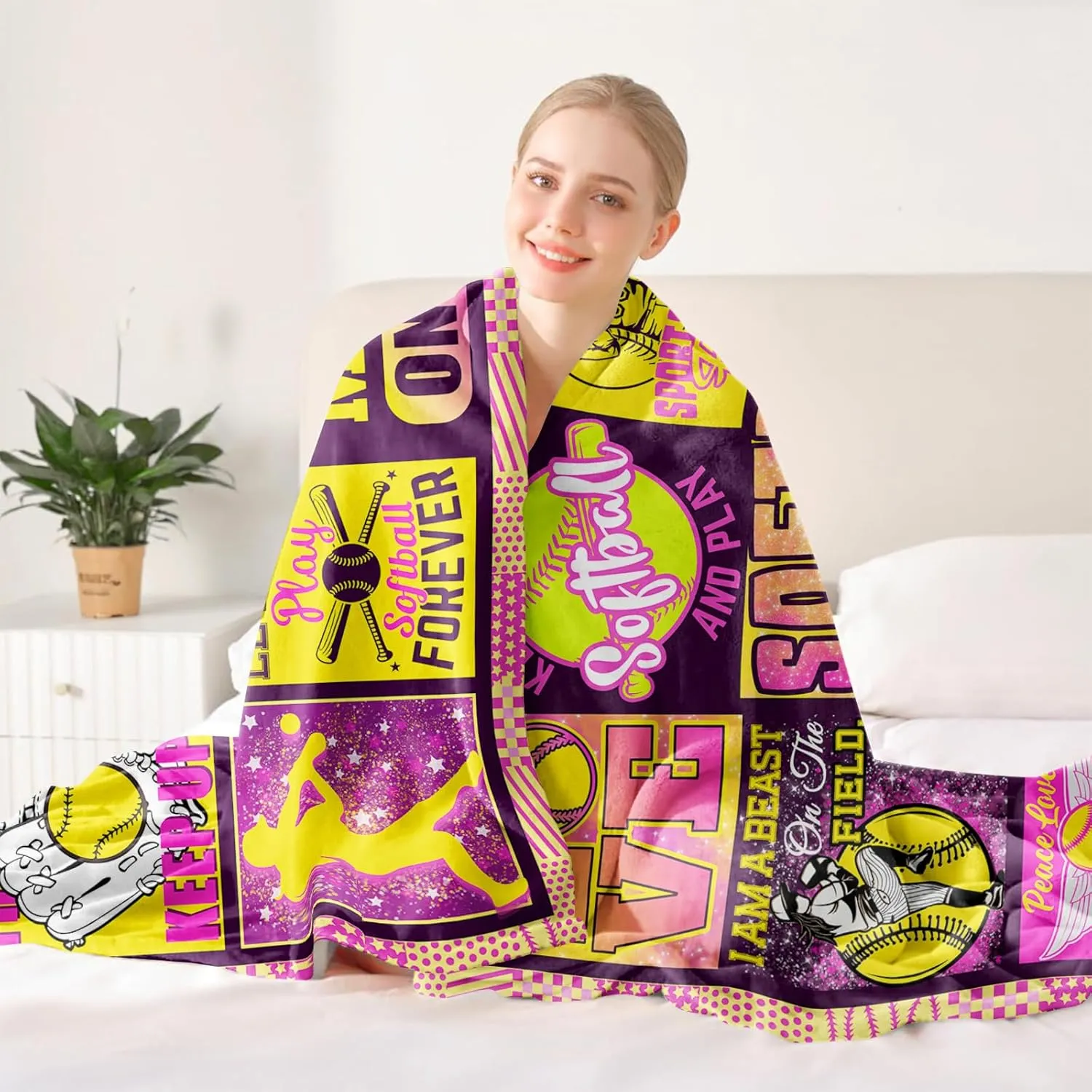 Softball Gifts, Softball Blanket for Girls, Sports Accessories for Teens Adults 80"x60"