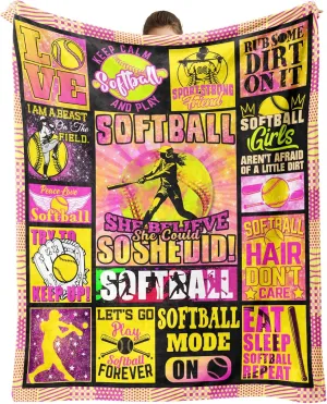 Softball Gifts, Softball Blanket for Girls, Sports Accessories for Teens Adults 80"x60"