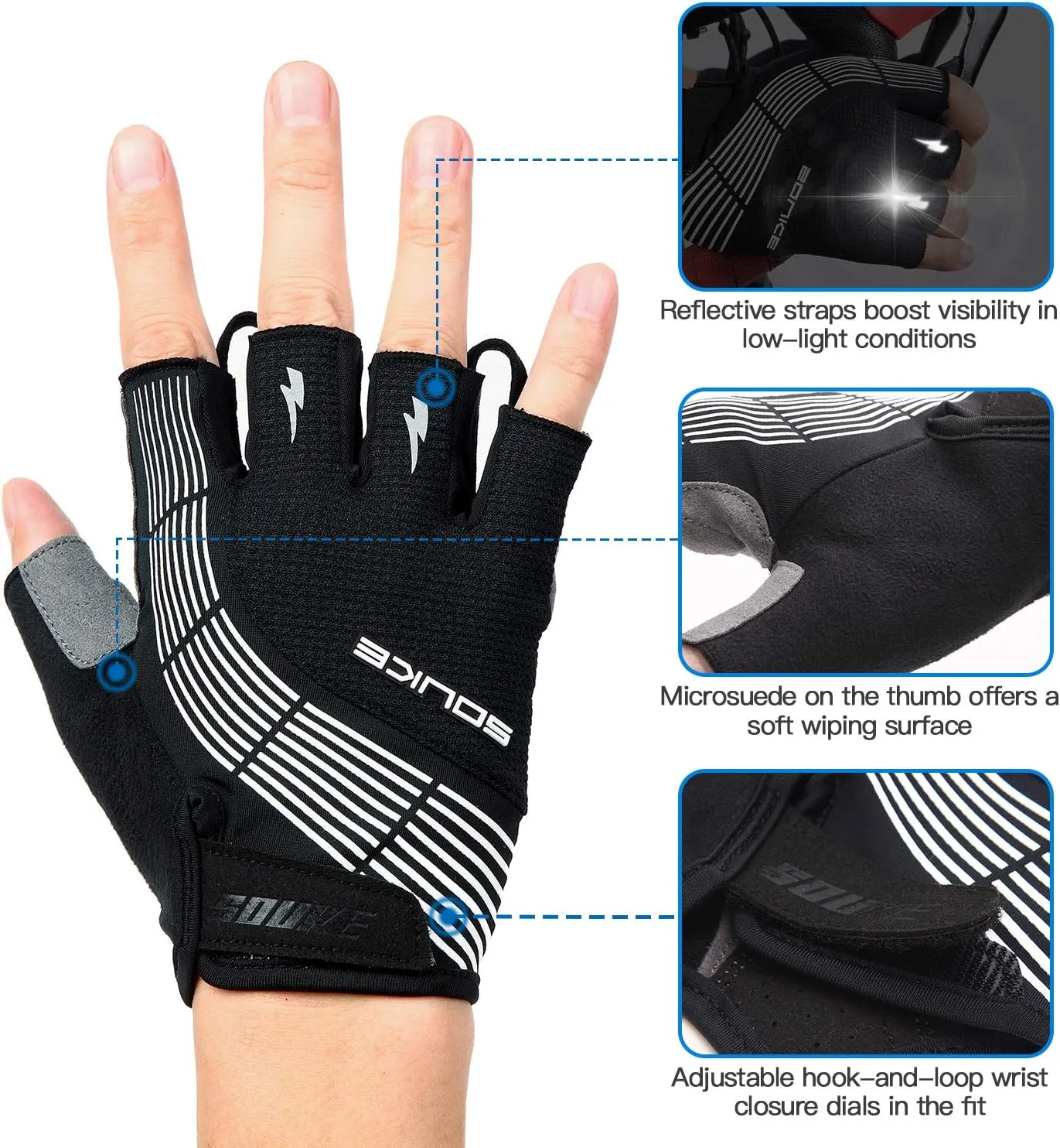 Souke Sports Cycling Bike Gloves - Padded Half Finger Bicycle Gloves with Shock-Absorbing, Anti-Slip, Breathable MTB & Road Biking Features for Men & Women