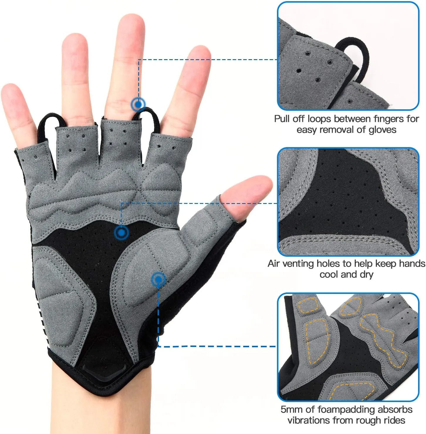 Souke Sports Cycling Bike Gloves - Padded Half Finger Bicycle Gloves with Shock-Absorbing, Anti-Slip, Breathable MTB & Road Biking Features for Men & Women