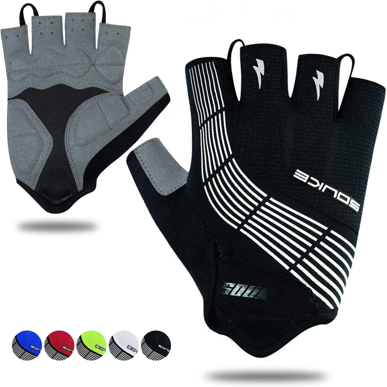 Souke Sports Cycling Bike Gloves - Padded Half Finger Bicycle Gloves with Shock-Absorbing, Anti-Slip, Breathable MTB & Road Biking Features for Men & Women