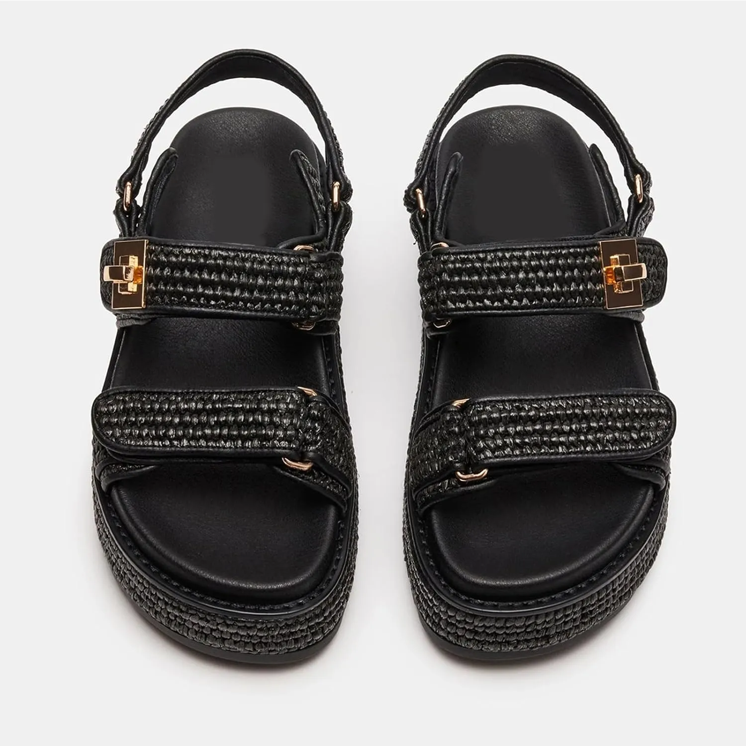 SOVANYOU Raffia Platform Wedge Sandals for Women Comfortable Summer Beach Sandals Open Toe Slingback Platform Sandals with Adjustable Double Buckle