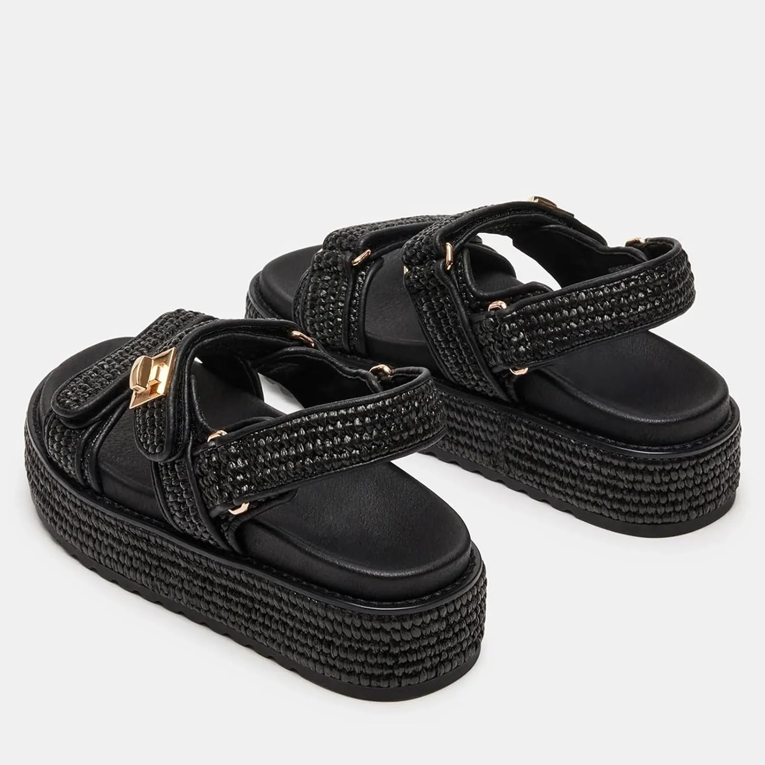SOVANYOU Raffia Platform Wedge Sandals for Women Comfortable Summer Beach Sandals Open Toe Slingback Platform Sandals with Adjustable Double Buckle