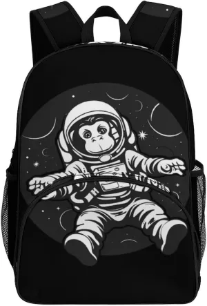 Space Travel Astronaut Monkey Backpack Print Laptop Bag Shoulder Bags Travel Casual Daypacks For Women Men