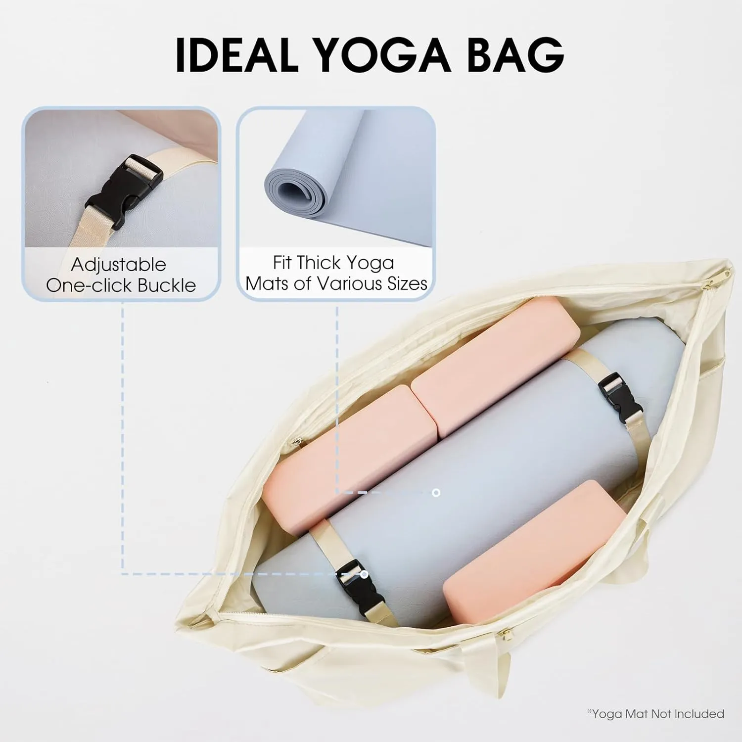 sportsnew Large Yoga Mat Bag with Shoes Compartment and Wet Pocket Ladies Pilates Gym Tote Bag with Yoga Mat Holder Strap for Women Men Workout Carrier Stuff Accessories
