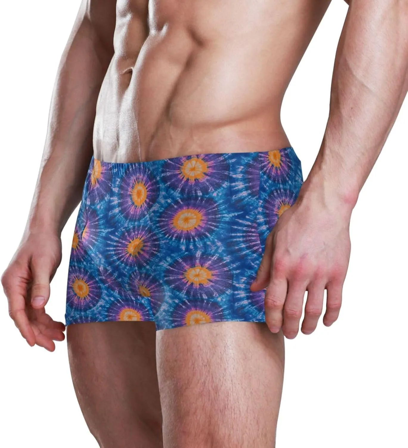 Square Leg Swim Briefs for Men, Tie Dye Circle Print Athletic Jammers Swimsuit Shorts S