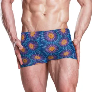 Square Leg Swim Briefs for Men, Tie Dye Circle Print Athletic Jammers Swimsuit Shorts S