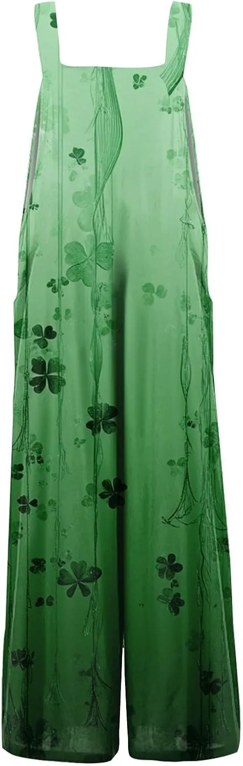 St Patricks Day Clothing Womens Jumpsuits Irish Baggy Cartoon Trousers Picnic Activities Going Out Jumpsuit with Pocket