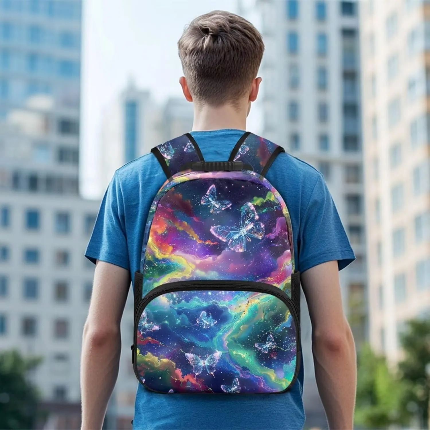 Starry Sky Womens College Backpack Butterfly Travel Luggage Bagpack 2 Water Bottle Side Pockets School Bag 17 Inch Travel Business Hiking Fit