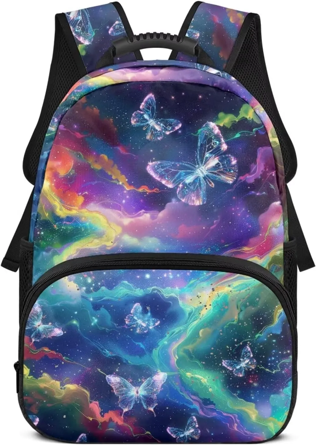 Starry Sky Womens College Backpack Butterfly Travel Luggage Bagpack 2 Water Bottle Side Pockets School Bag 17 Inch Travel Business Hiking Fit