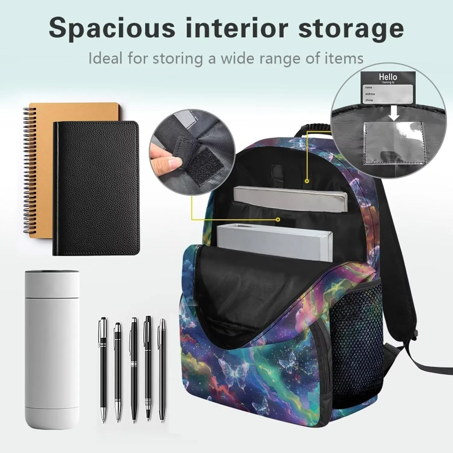 Starry Sky Womens College Backpack Butterfly Travel Luggage Bagpack 2 Water Bottle Side Pockets School Bag 17 Inch Travel Business Hiking Fit