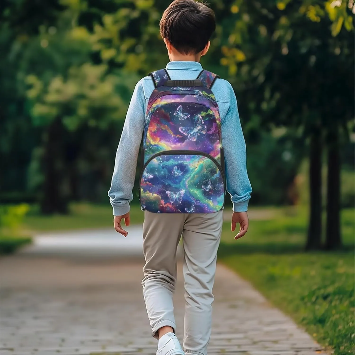 Starry Sky Womens College Backpack Butterfly Travel Luggage Bagpack 2 Water Bottle Side Pockets School Bag 17 Inch Travel Business Hiking Fit