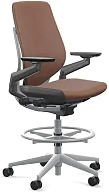 Steelcase Gesture 442 Stool Chair - Saddle Elmosoft Leather, Shell Back, Light on Dark Frame