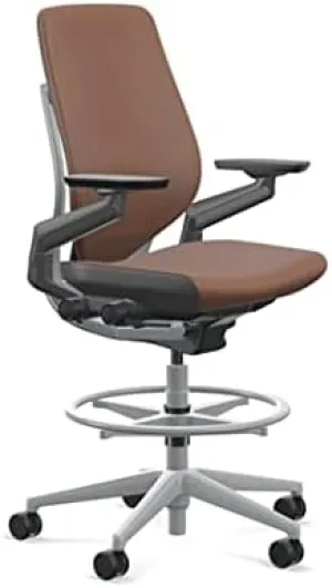 Steelcase Gesture 442 Stool Chair - Saddle Elmosoft Leather, Shell Back, Light on Dark Frame