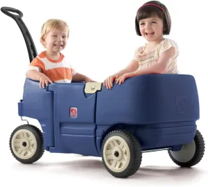 Step2 Wagon for Two Plus, Kids Ride On Toy, Stroller Substitute, Includes Seat Belts, Made of Durable Plastic, Max Weight 75 lbs., For Toddlers 1.5-5 Years Old, Denim Blue