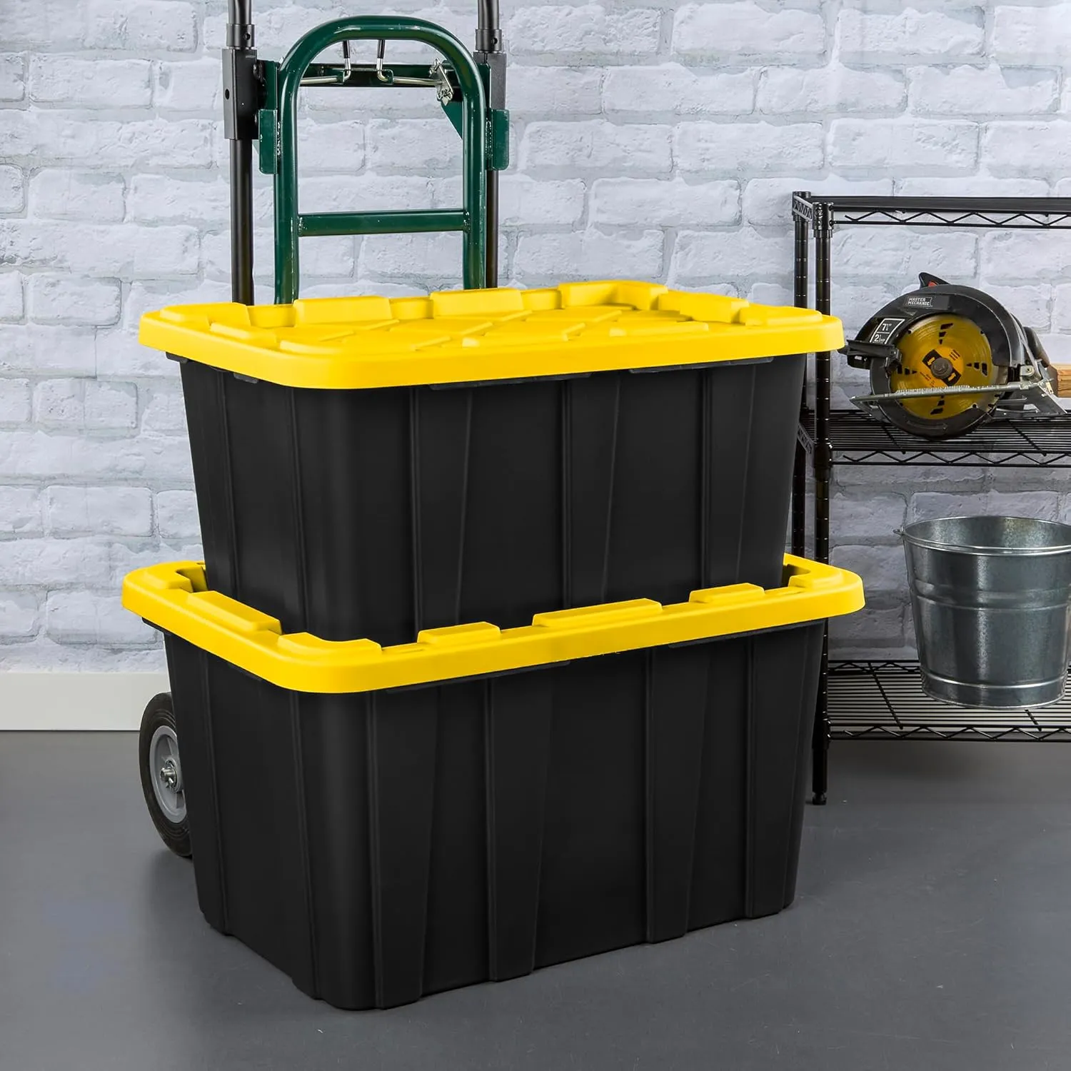 Sterilite 6-Pack Stackable Storage Bins, Heavy Duty Totes w/ Lids, 17 Gallon, Black/Yellow