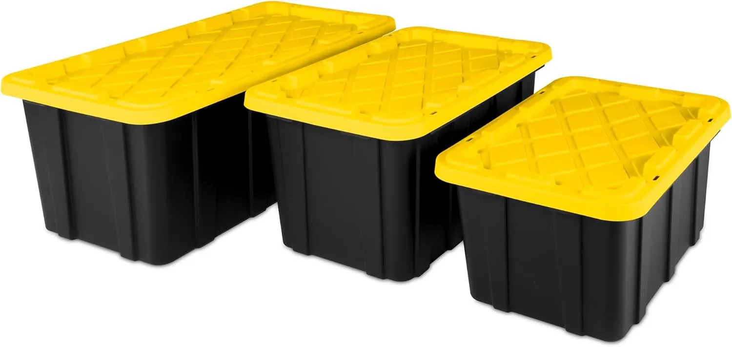 Sterilite 6-Pack Stackable Storage Bins, Heavy Duty Totes w/ Lids, 17 Gallon, Black/Yellow